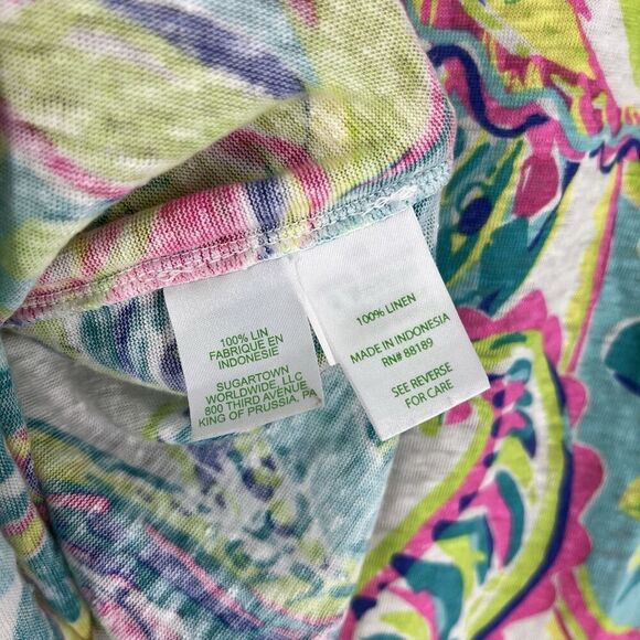 Lilly Pulitzer T Shirt Size Small Pink Green Knit Linen Casual Top Print Beachy - Picture 8 of 9